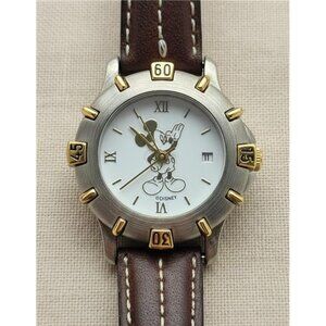 Disney Mickey Mouse Wristwatch Quartz 27mm Leather Strap Water Resistant 100 Ft